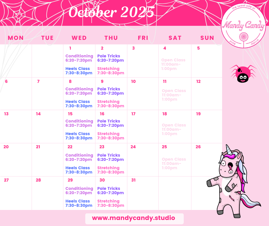 October class schedule Mandy Candy's Pole Dance Studio