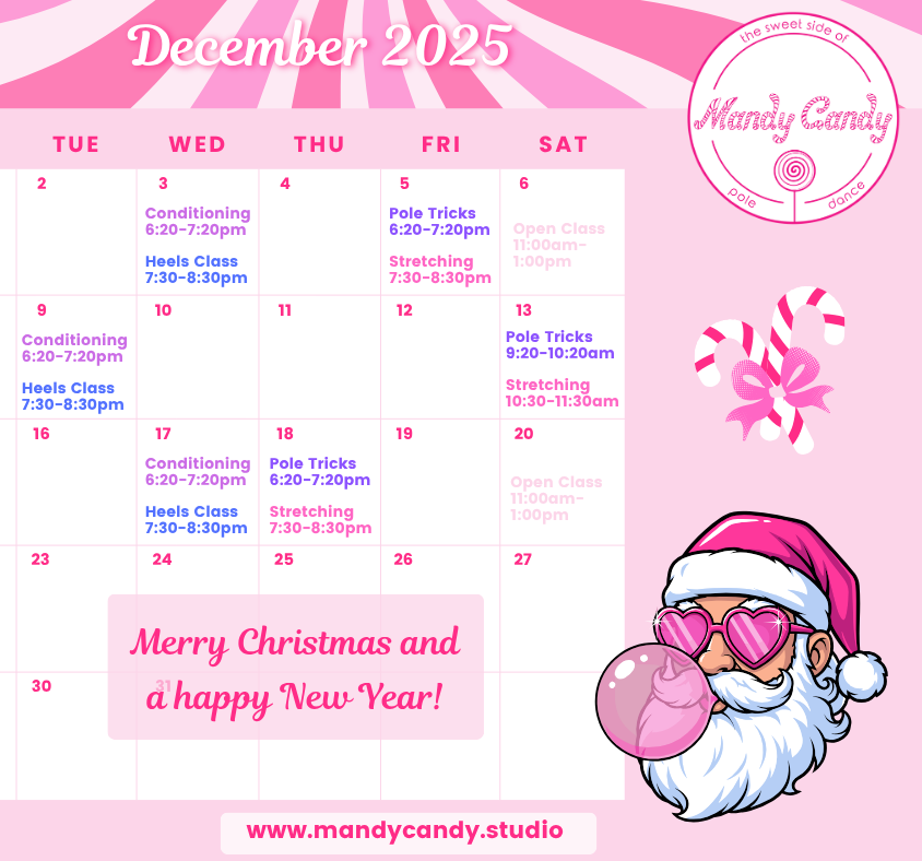 December class schedule Mandy Candy's Pole Dance Studio
