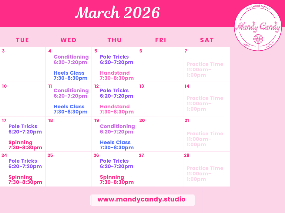 March class schedule Mandy Candy's Pole Dance Studio