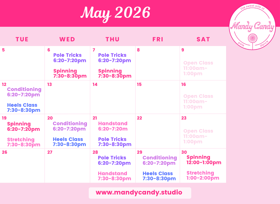May class schedule Mandy Candy's Pole Dance Studio