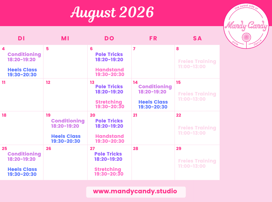 Kursplan August Mandy Candy's Pole Dance Studio