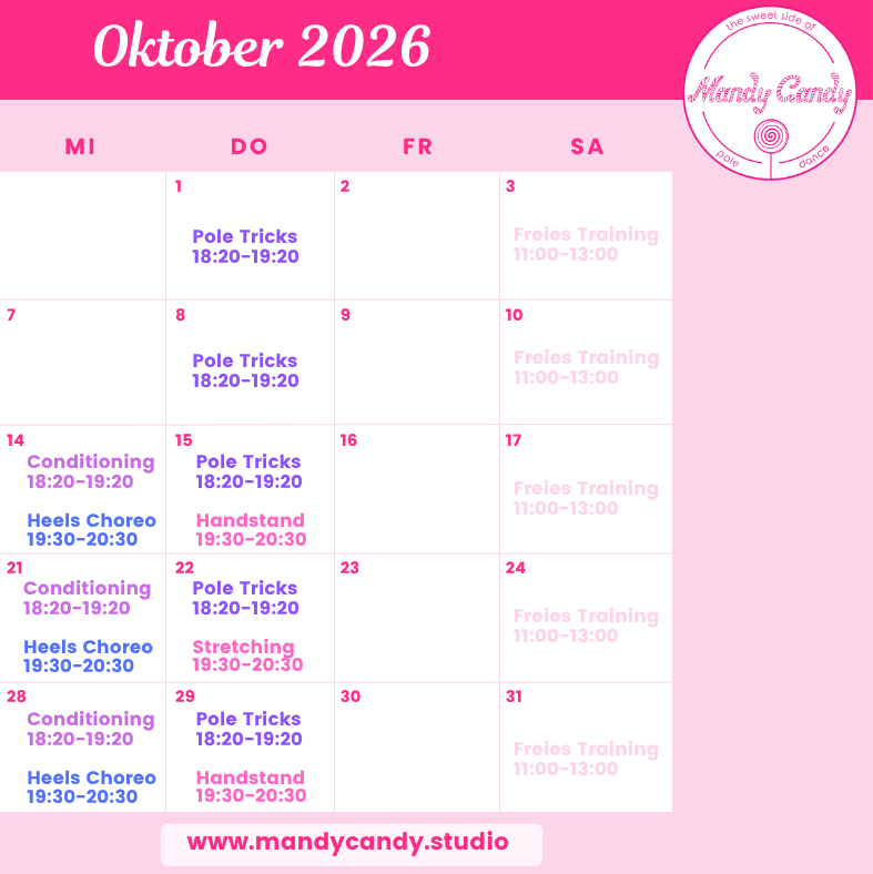 Kursplan Oktober 2026 Mandy Candy's Pole Dance Studio